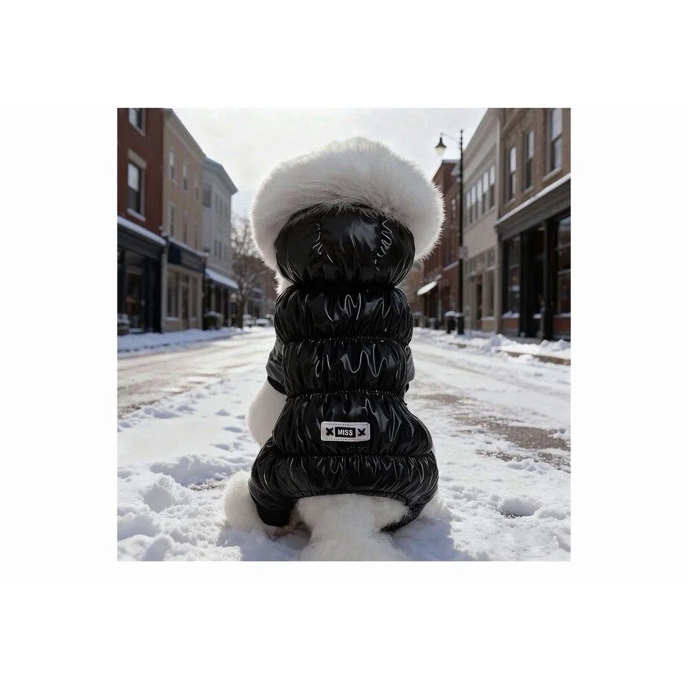 Waterproof snowsuit Dog Winter Warm Dog Jacket Coat Hooded Jumpsuit black size M